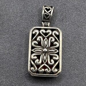 6.9 g Sterling Silver Coral Red Color Dual Side Pendant‎ Hearts Flower Design